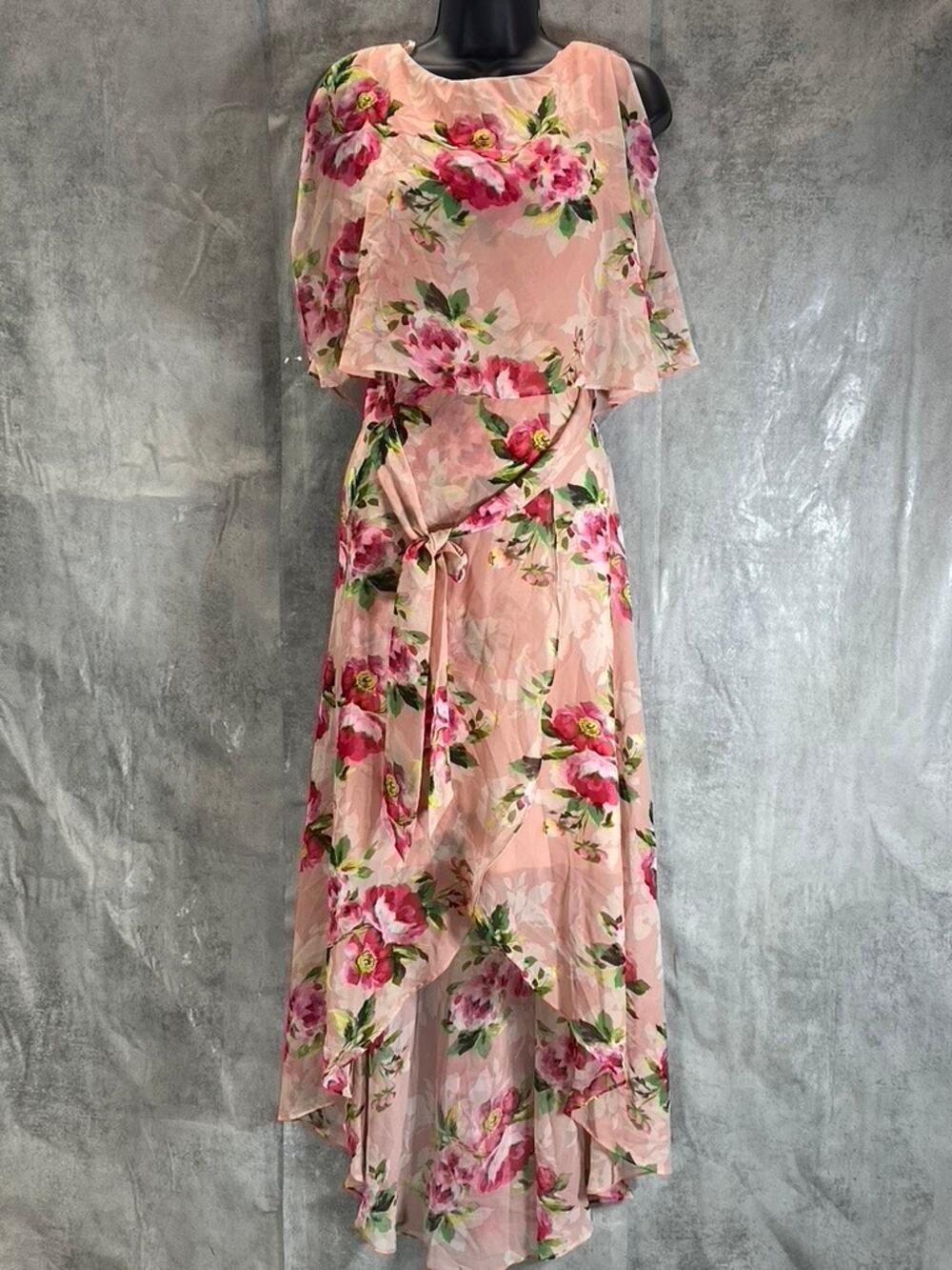 JESSICAS HOWARD Women's Petite Blush Floral Print Short Split Sleeve Tie Waist